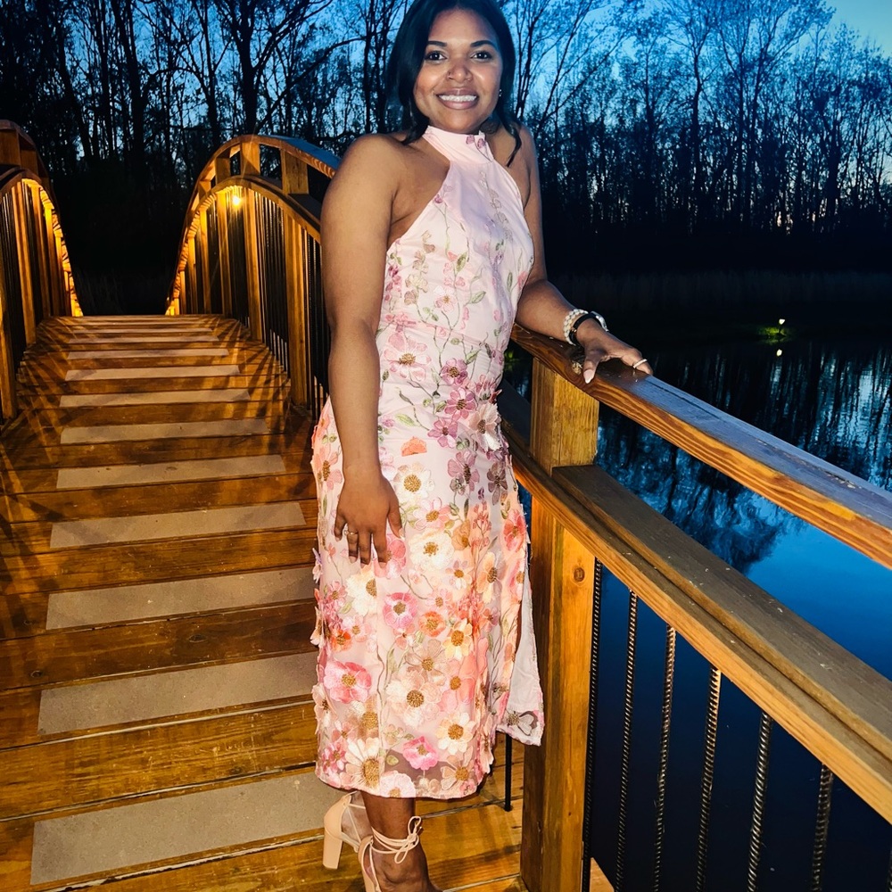 Lulu's Pink and Orange Halter Midi Sundress